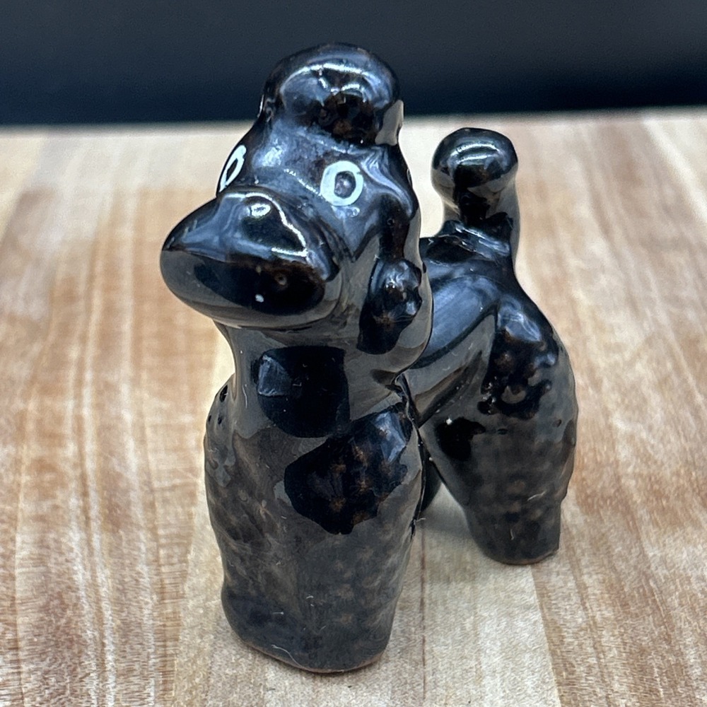 Vintage Redware Pottery Black Ceramic Poodle Dog  Japan Figurine 3 X 2